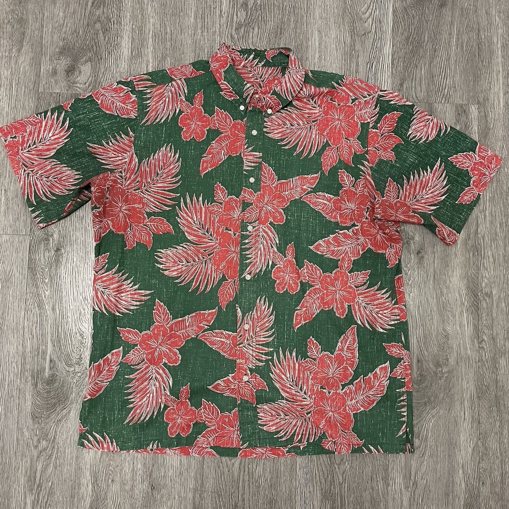 Reyn Spooner Shirt Men's Large Red Green Hawaiian Aloha Christmas Floral